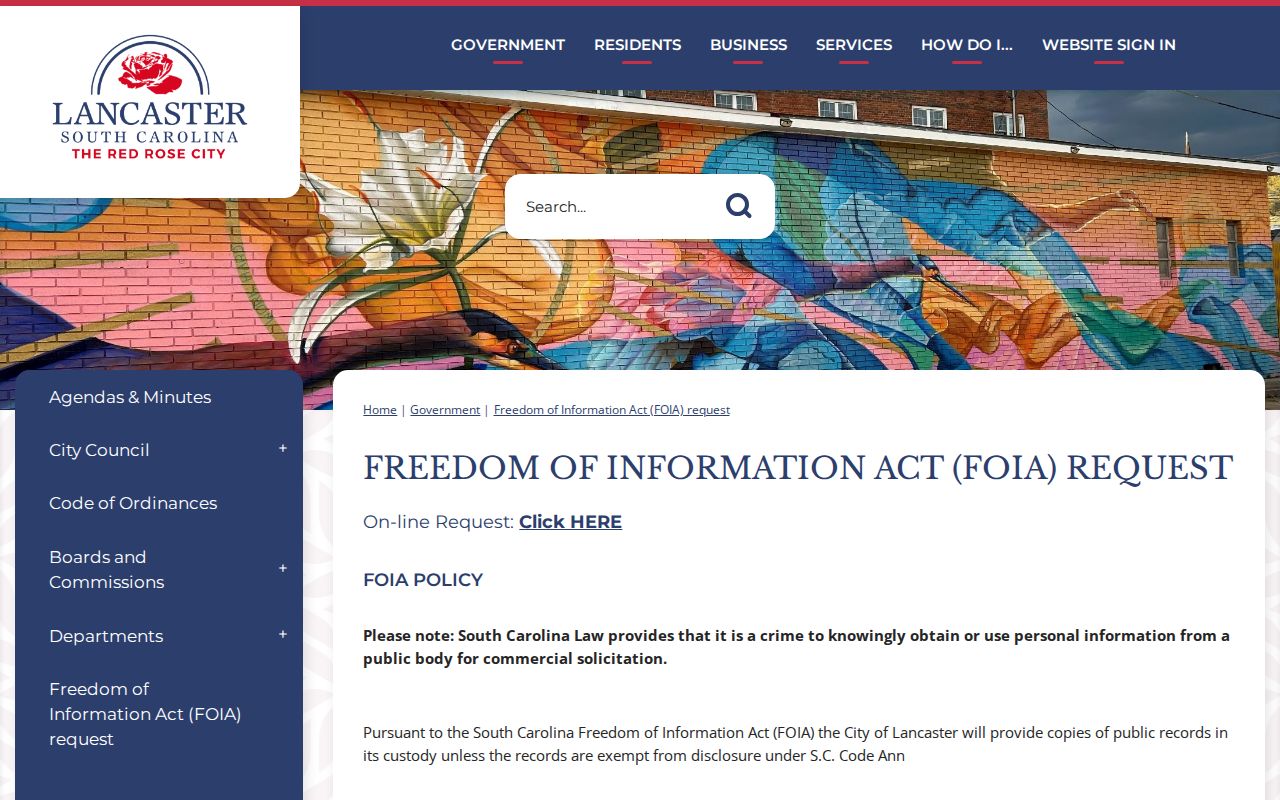 Lancaster city Freedom of Information Act records guidance