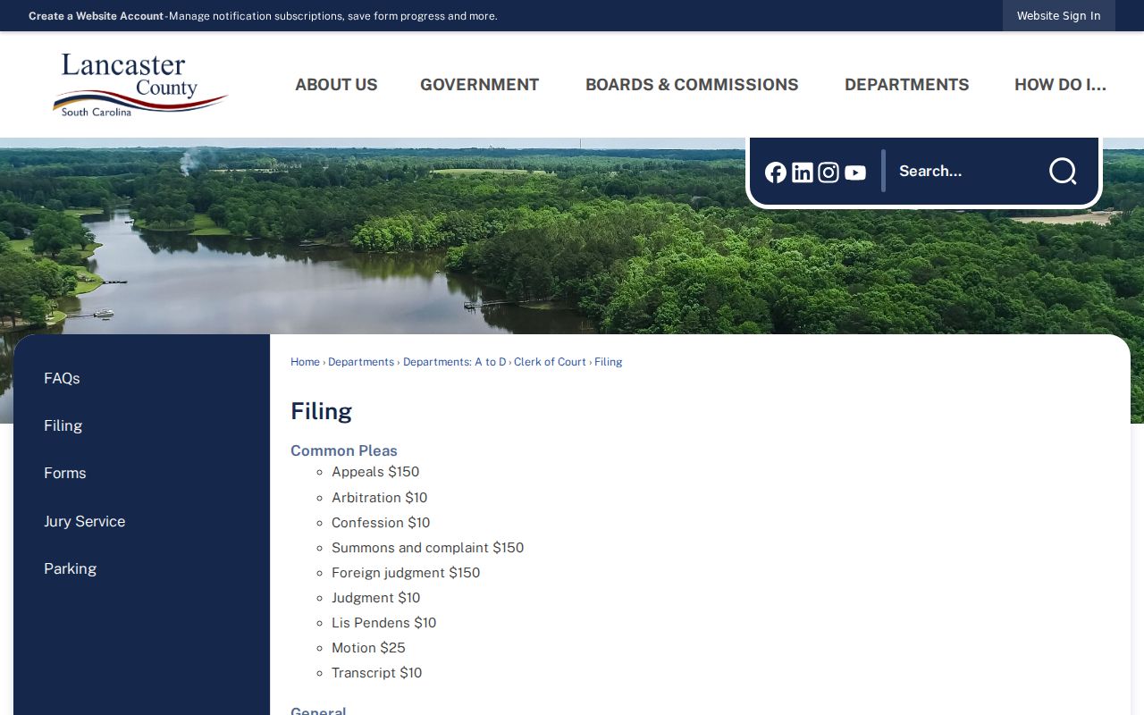 Lancaster County criminal court filing and copy fees