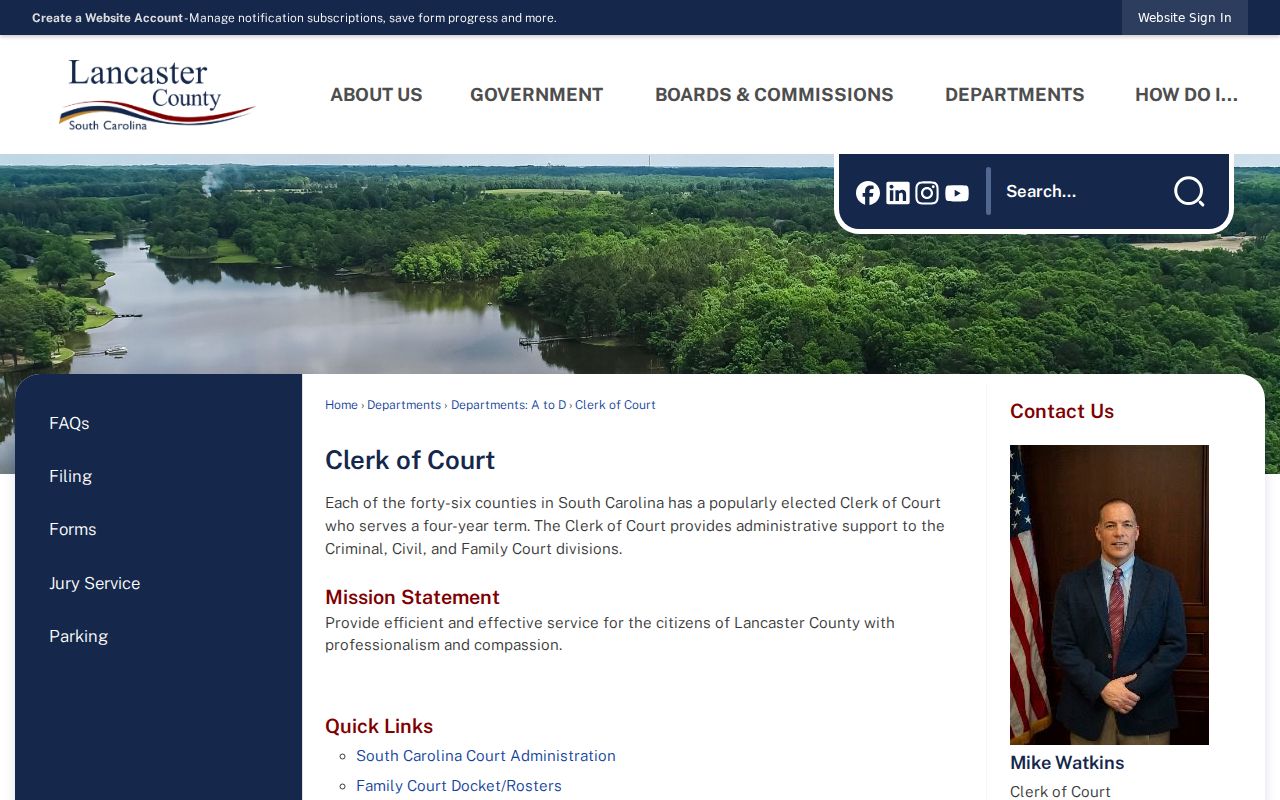Lancaster County criminal court Clerk of Court records