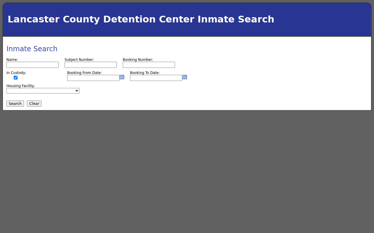 Lancaster County jail booking and custody record search