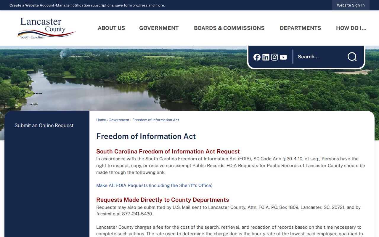 Lancaster County criminal record FOIA rules and fees