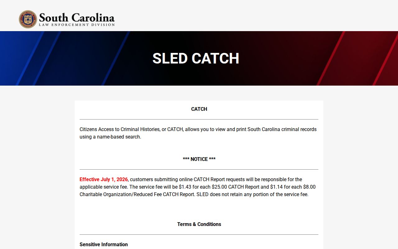 Lancaster County criminal history search through SLED CATCH